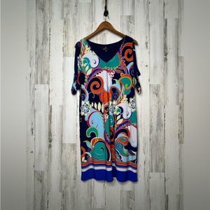 Ronni Nicole Women's Abstract Paisley Cold Shoulder Dress Blue Orange Size 12